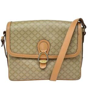 CELINE Logo Macadam Pattern Shoulder Bag PVC Leather Beige Italy